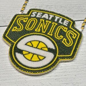 Handmade Seattle Sonics‎ Beaded Pendant Necklace Green Yellow White Native Made